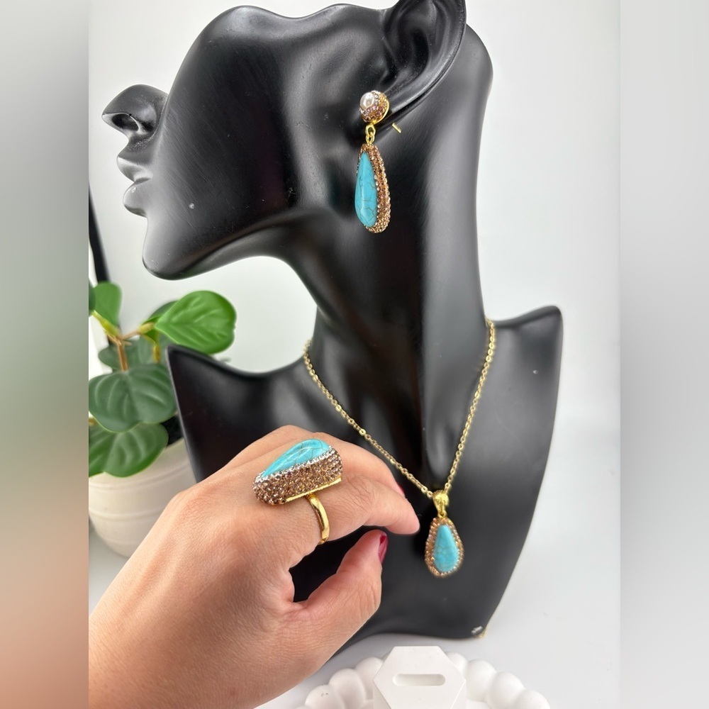 Turquoise Teardrop Jewelry Set β Necklace, Earrings & Ring - Picture 12 of 15